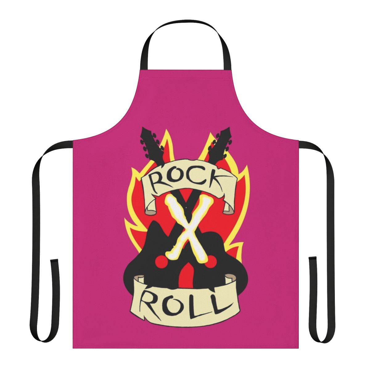 A stylish rock-inspired crop top apron with a bold design for the kitchen