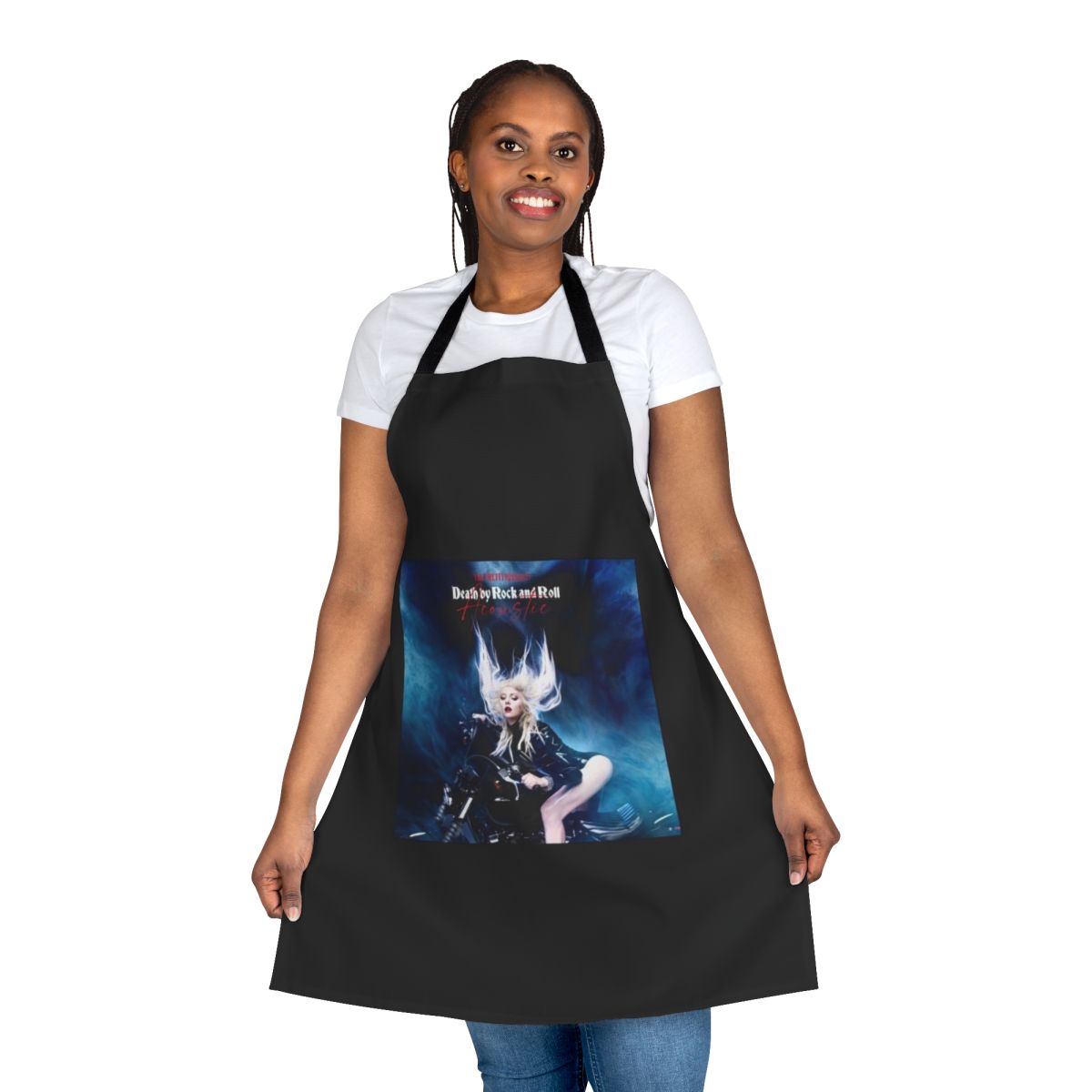 Rock-inspired apron featuring the "Death By Rock And Roll" design
