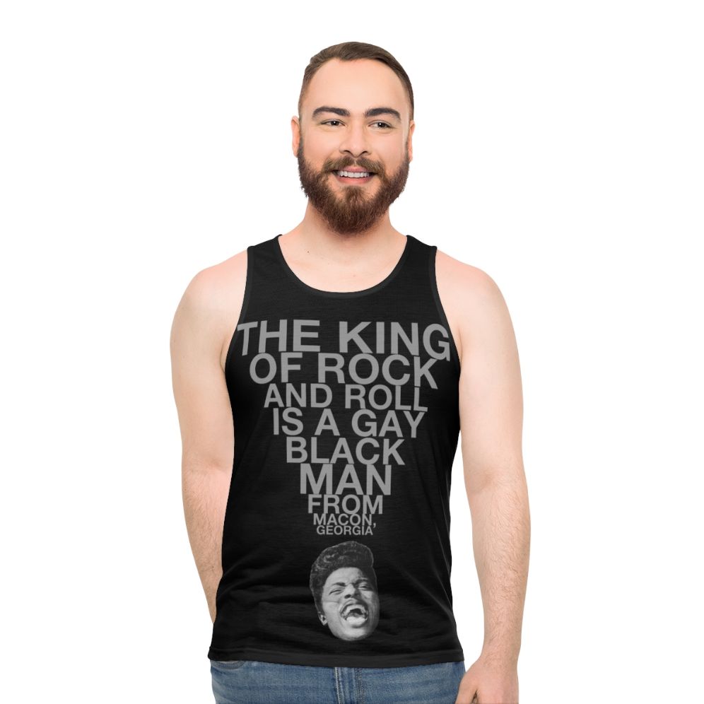 Rock and roll unisex tank top with black history and lgbtq+ pride designs