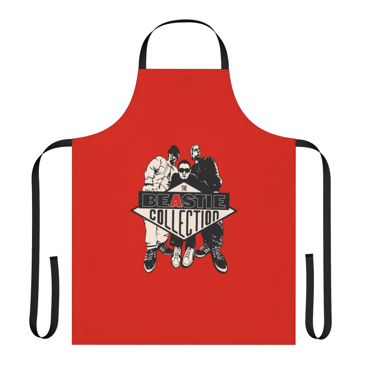 Red punk rock-inspired apron with skull and crossbone design for boys and music fans