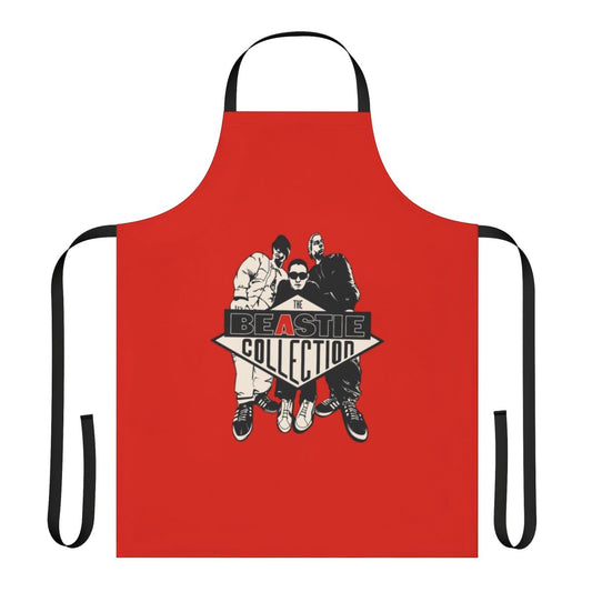Red punk rock-inspired apron with skull and crossbone design for boys and music fans
