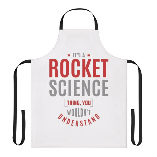 A stylish and humorous apron featuring a rocket science-themed graphic design