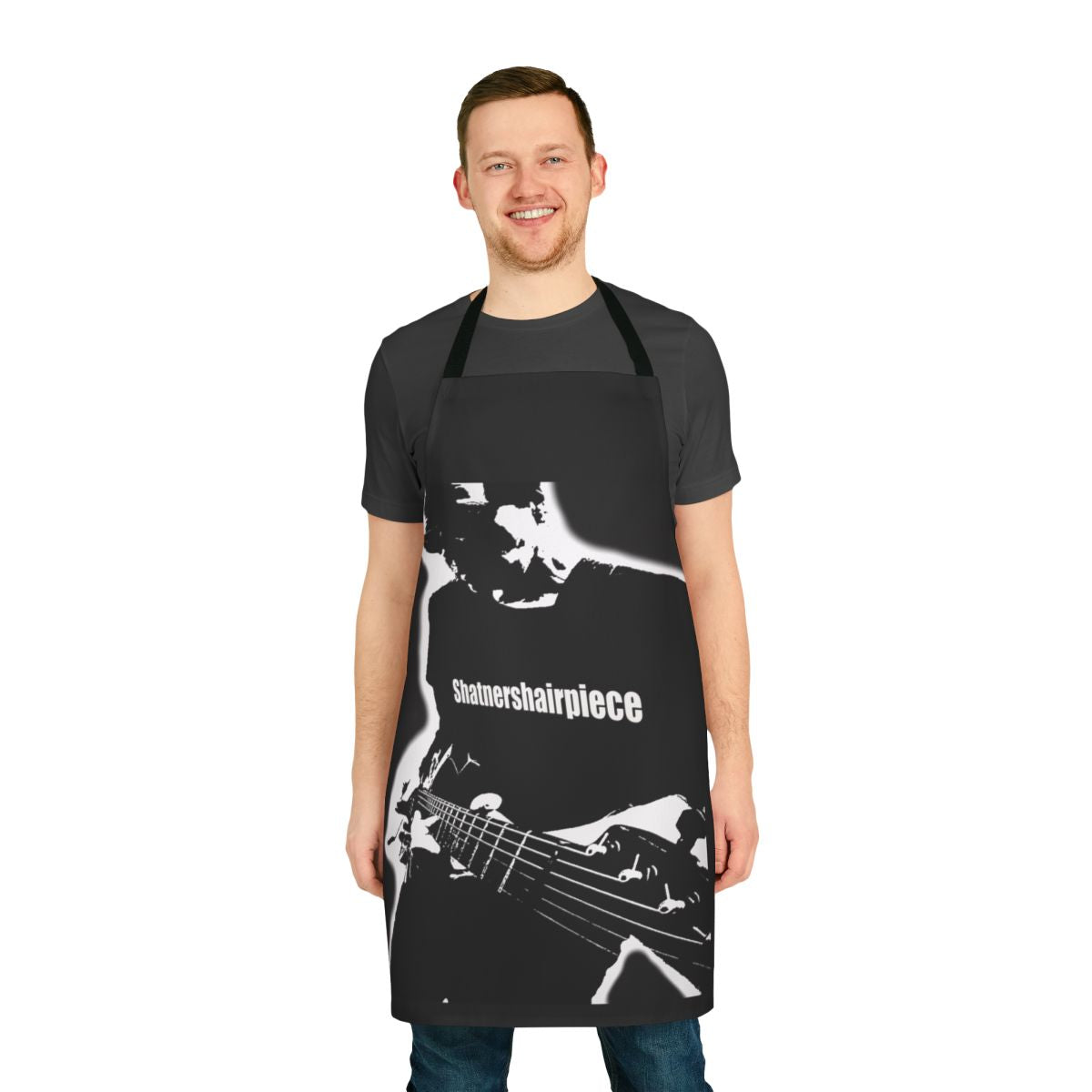A durable apron featuring a guitarist performing live on the downtown eastside of Vancouver.
