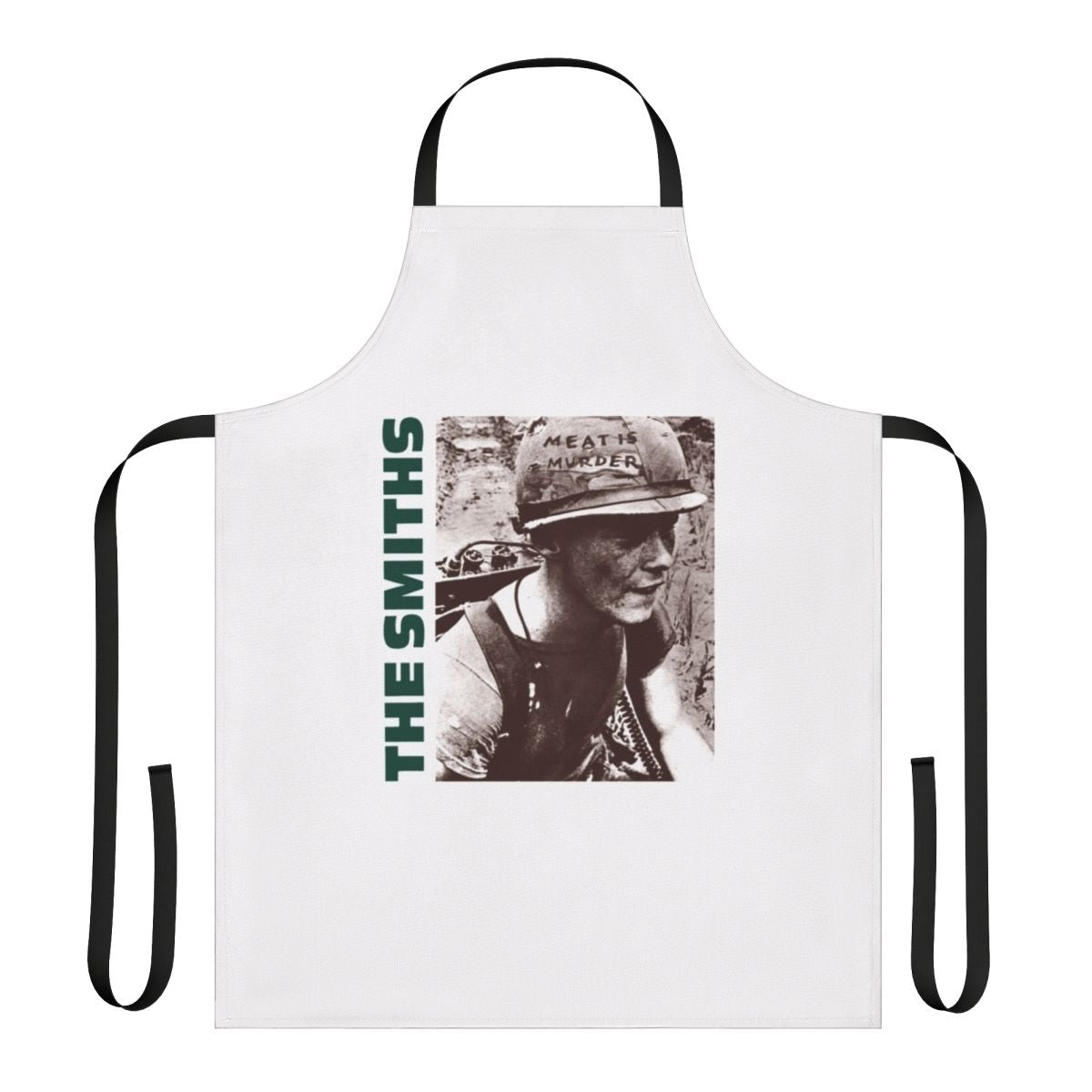 A stylish apron featuring the text "The Meat Soldiers" in a classic rock-inspired design.