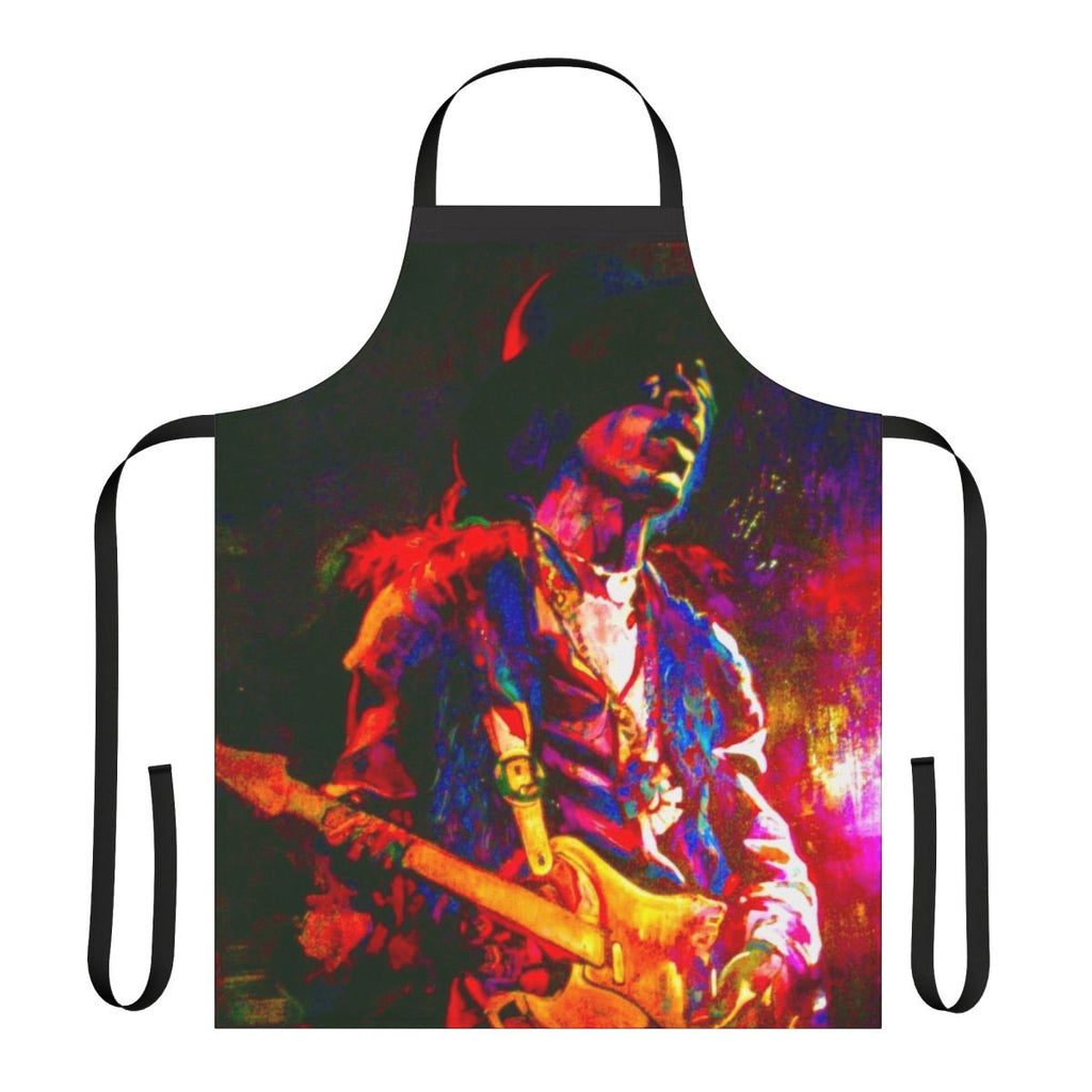 Stylish rock and roll themed apron with electric guitar and star design