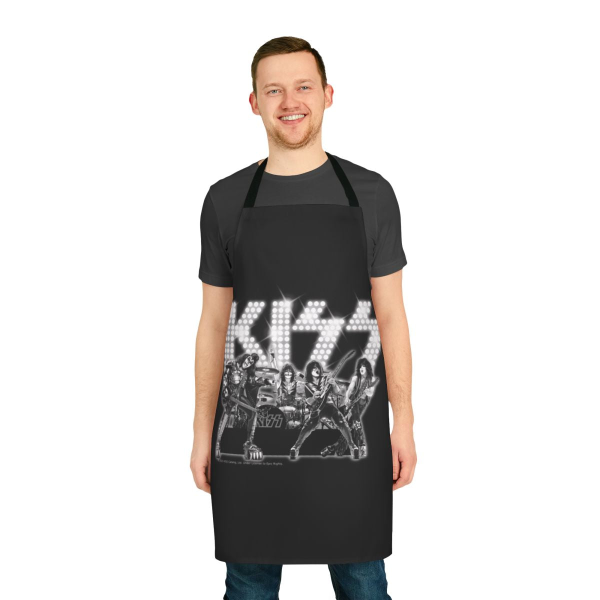 Stylish apron featuring the iconic Kiss band logo and imagery for music fans