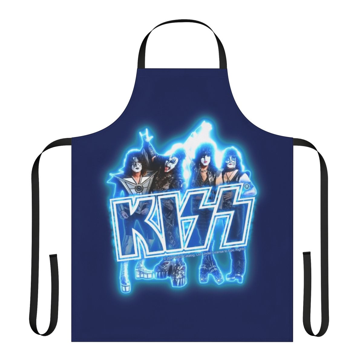 Rocking Kiss the Band inspired glow apron with blue energy design