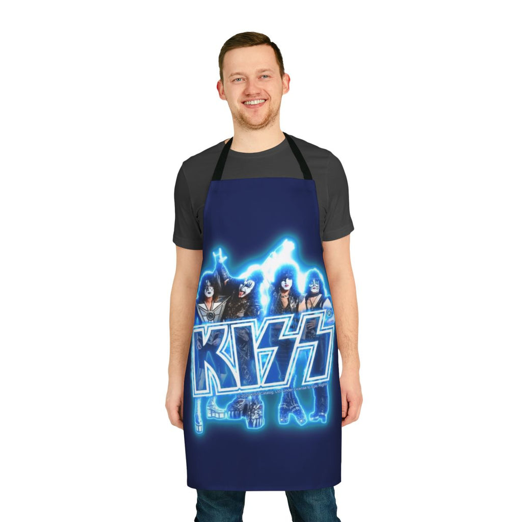 Rocking Kiss the Band inspired glow apron with blue energy design