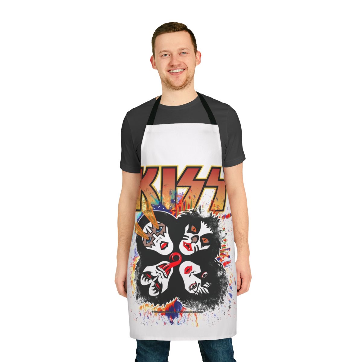 Apron featuring the iconic KISS band logo and a splash design