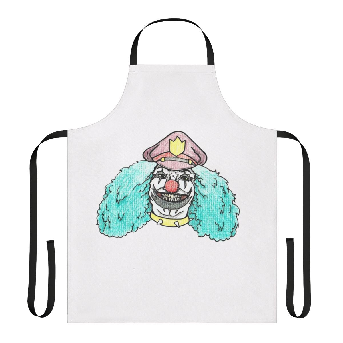 Illustration of Dr. Rockso, the rock and roll clown from Metalocalypse, on a durable apron