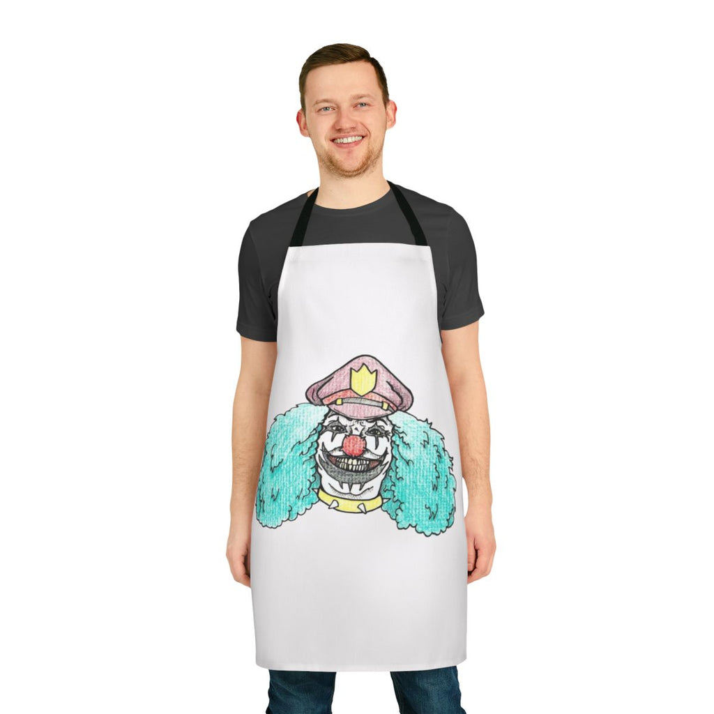 Illustration of Dr. Rockso, the rock and roll clown from Metalocalypse, on a durable apron
