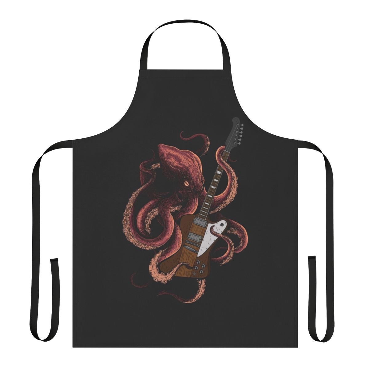 Octopus wearing an electric guitar and playing on a music apron