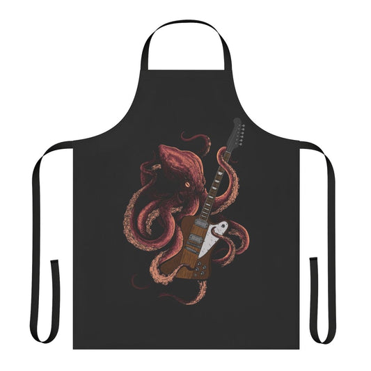 Octopus wearing an electric guitar and playing on a music apron