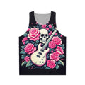 Rocking Roses Unisex Tank Top featuring a guitar and skull design
