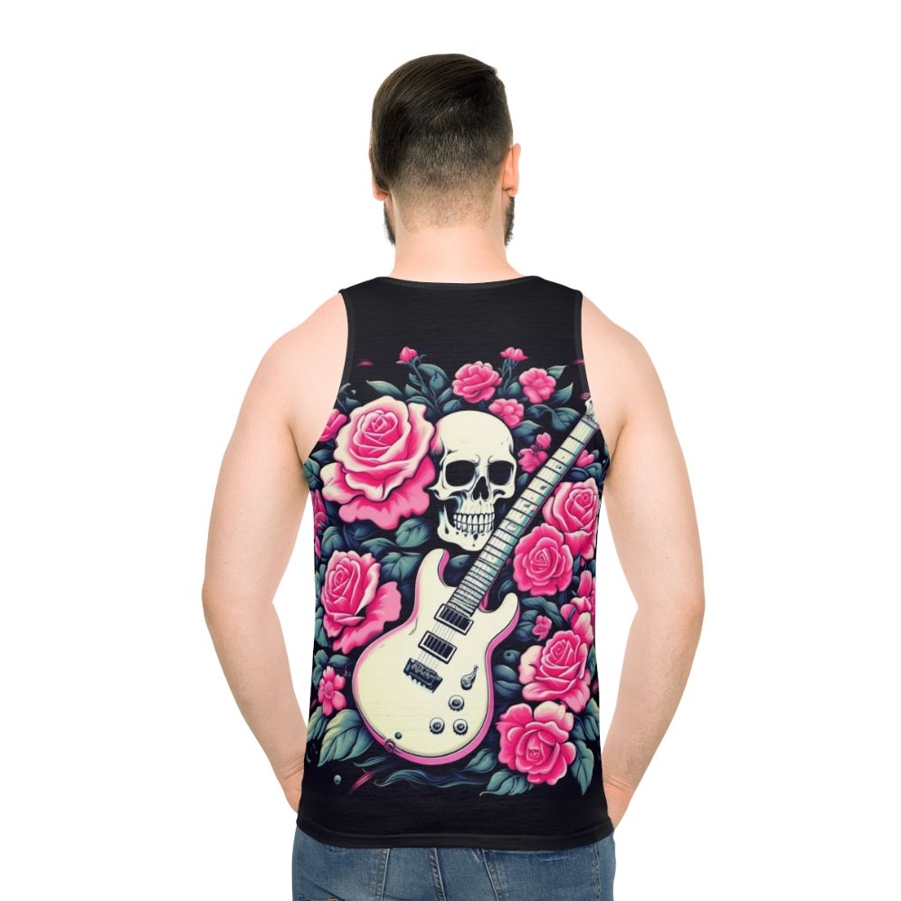 Rocking Roses Unisex Tank Top featuring a guitar and skull design