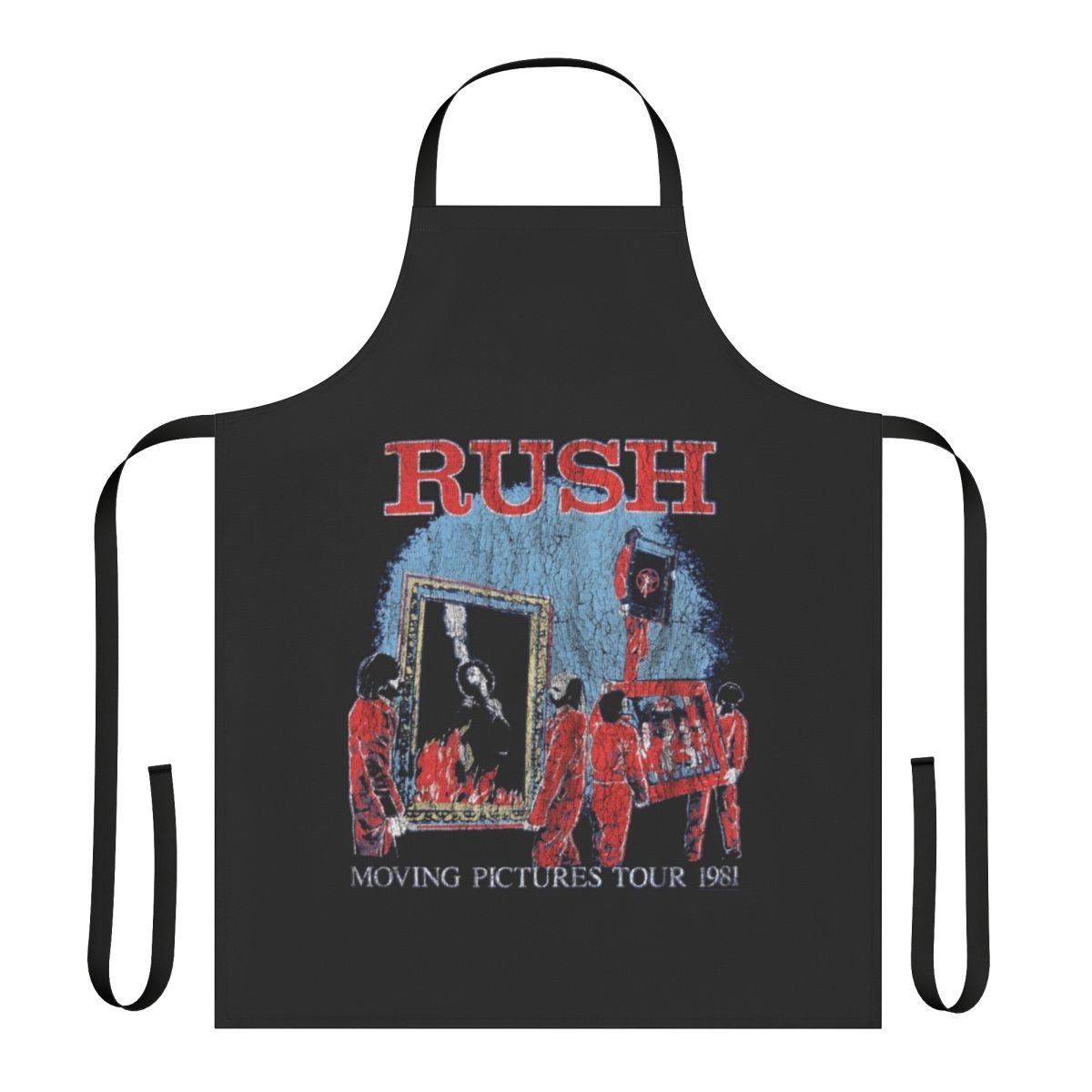 Rush band-inspired apron with iconic album artwork