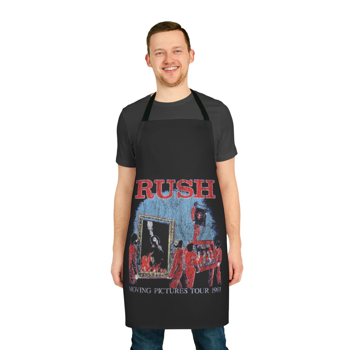 Rush band-inspired apron with iconic album artwork