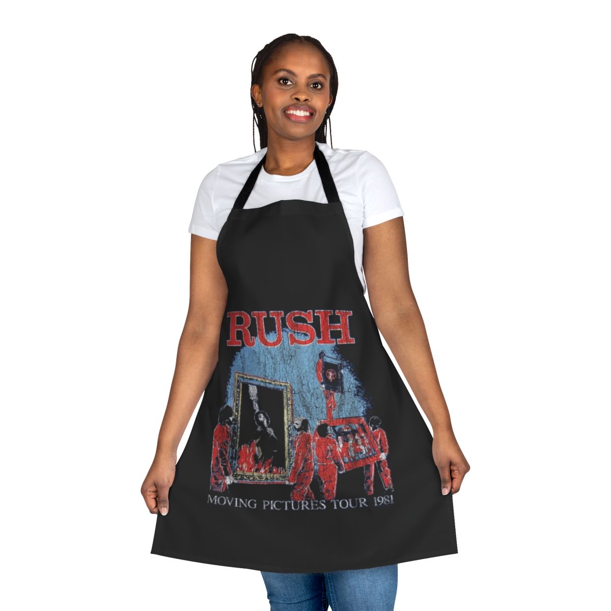 Rush band-inspired apron with iconic album artwork