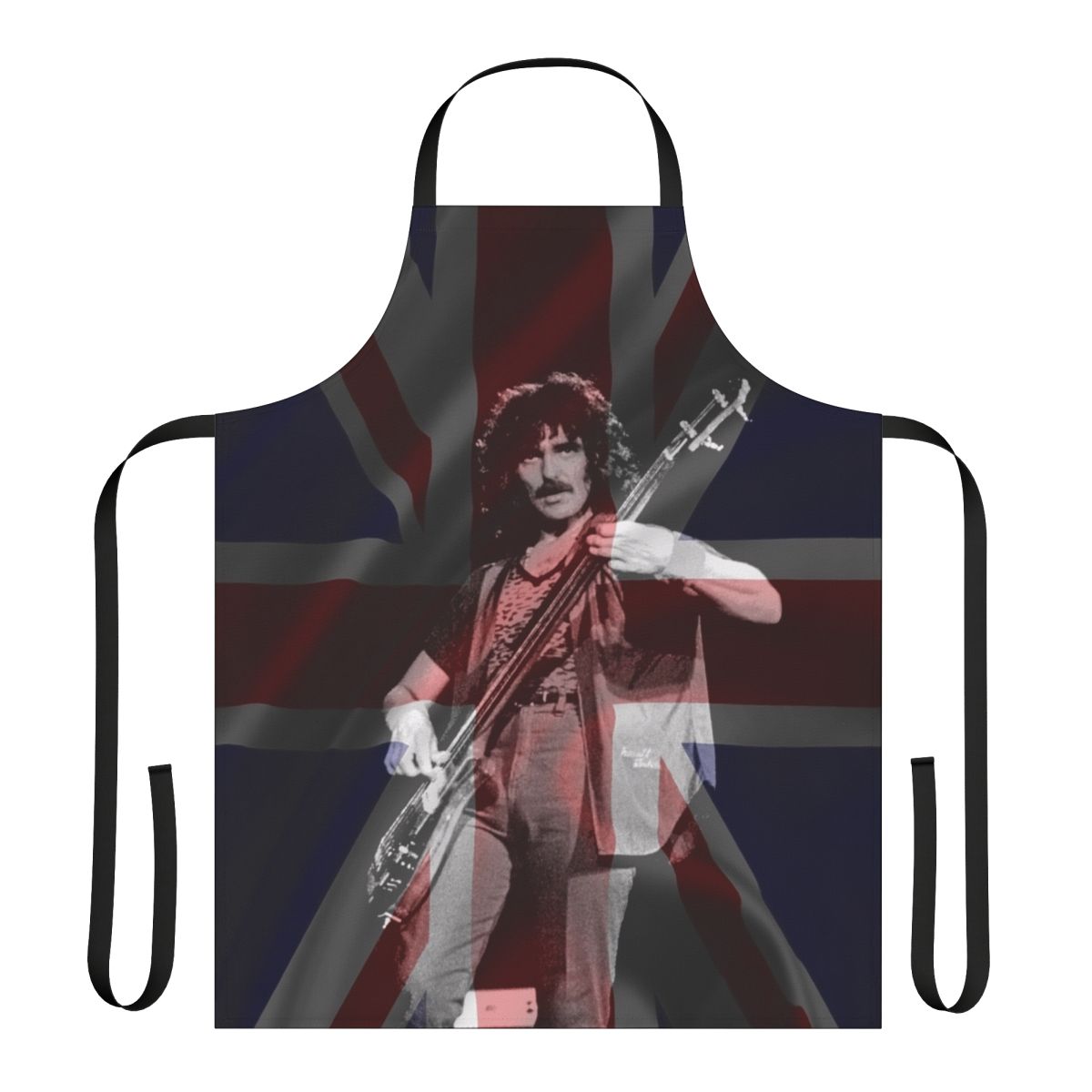 Union Jack-themed apron with Geezer Butler design, perfect for rock music enthusiasts