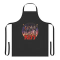 A black apron with the iconic Kiss band logo and member illustrations, perfect for rock music fans in the kitchen.