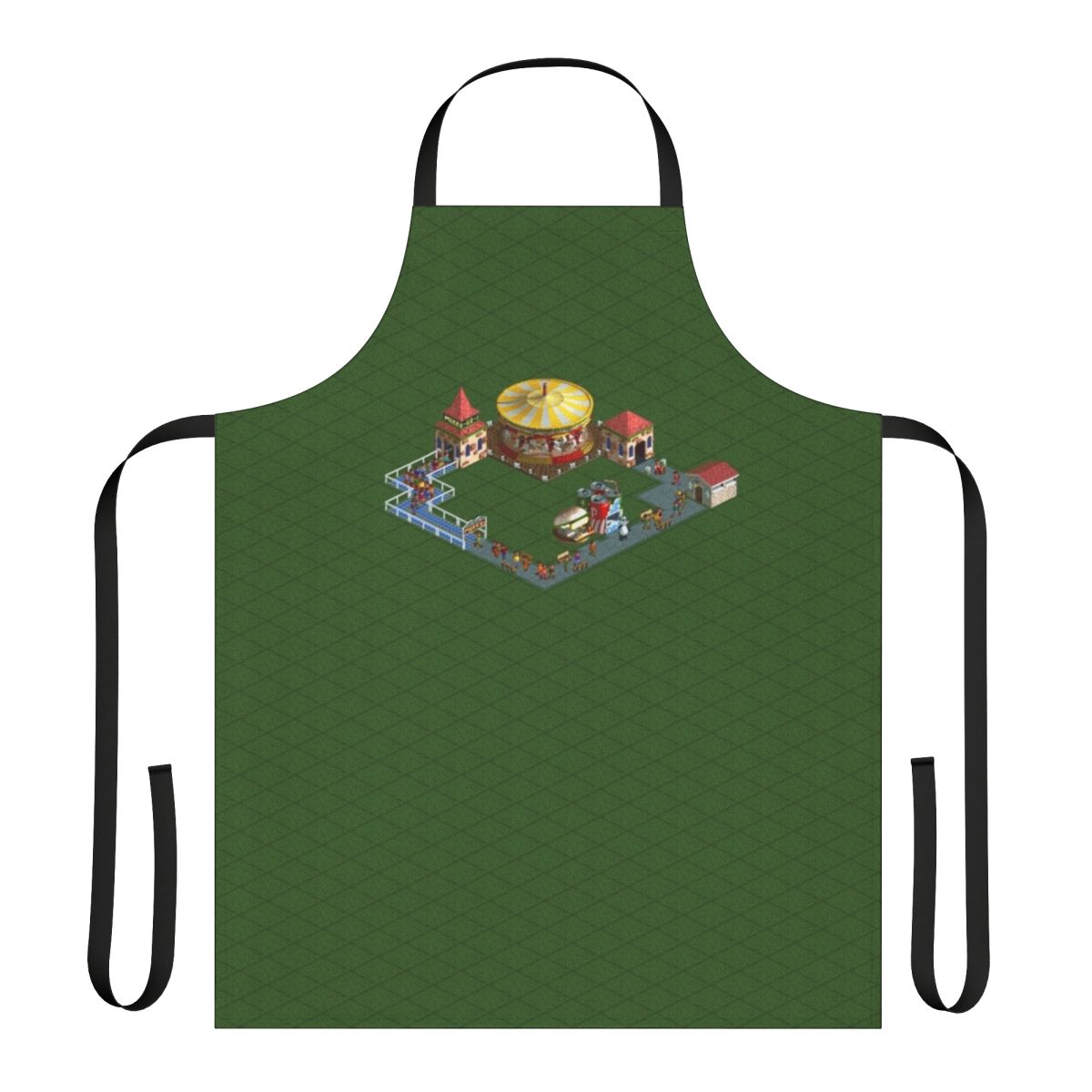 Rollercoaster-inspired merry-go-round pattern on a durable apron
