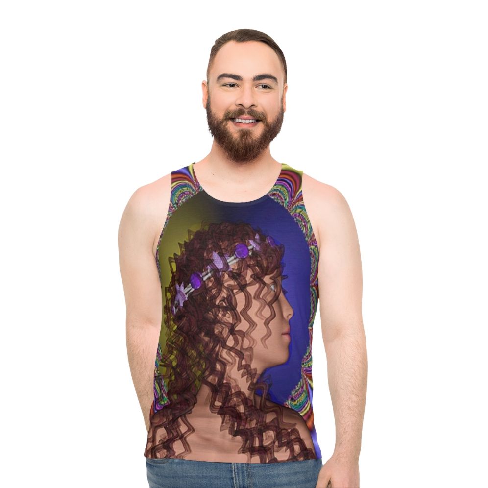 Romantic unisex tank top with nature-inspired psychedelic design