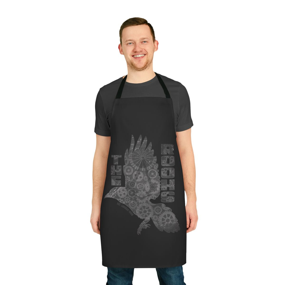 Assassin's Creed Syndicate-themed apron with The Rooks logo and Frye twins design