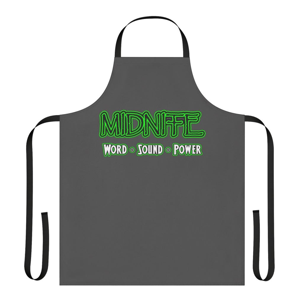 Black reggae-inspired apron with Midnite and Roots Reggae design