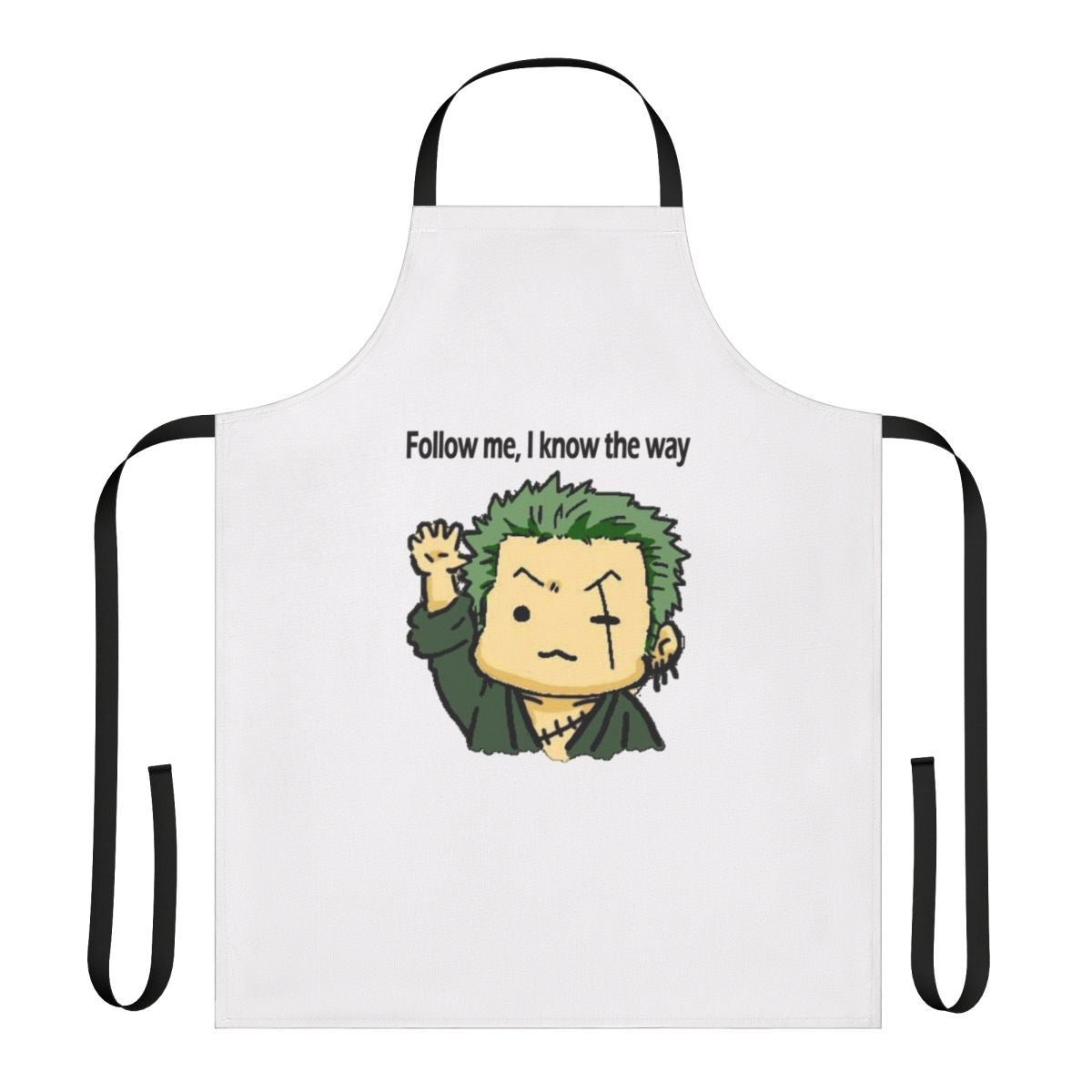 Stylish apron featuring the iconic swordsman Roronoa Zoro from the popular anime series One Piece.