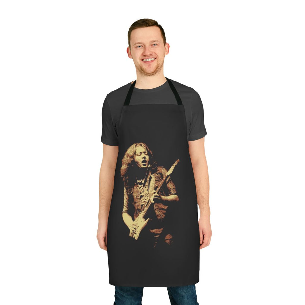Rory Gallagher-inspired apron with guitar and music motifs