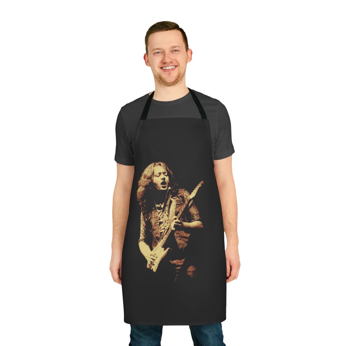 Rory Gallagher-inspired apron with guitar and music motifs