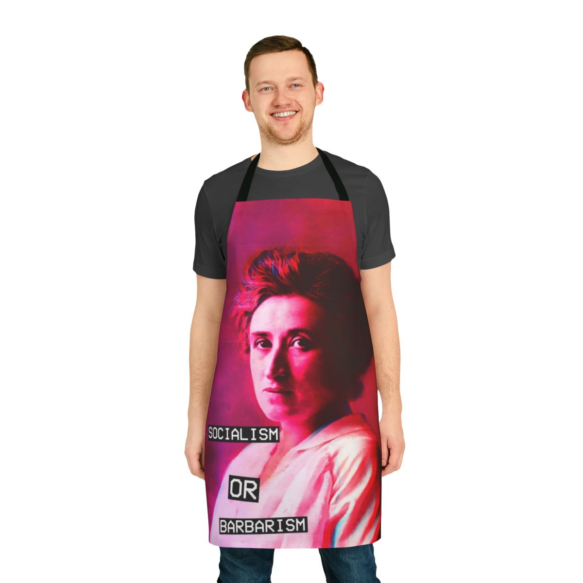 Rosa Luxemburg inspired antifascist apron with anarchist, communist, and feminist symbolism