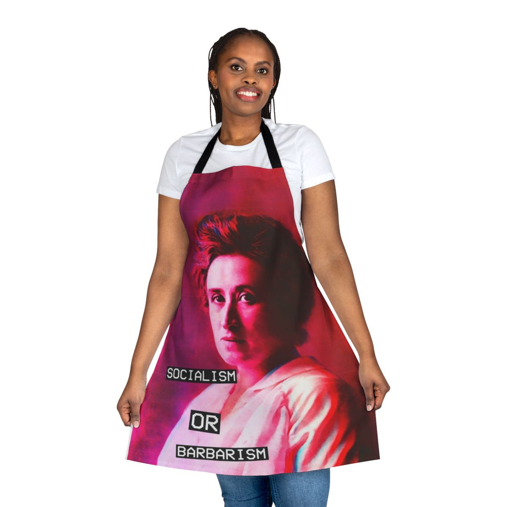 Rosa Luxemburg inspired antifascist apron with anarchist, communist, and feminist symbolism