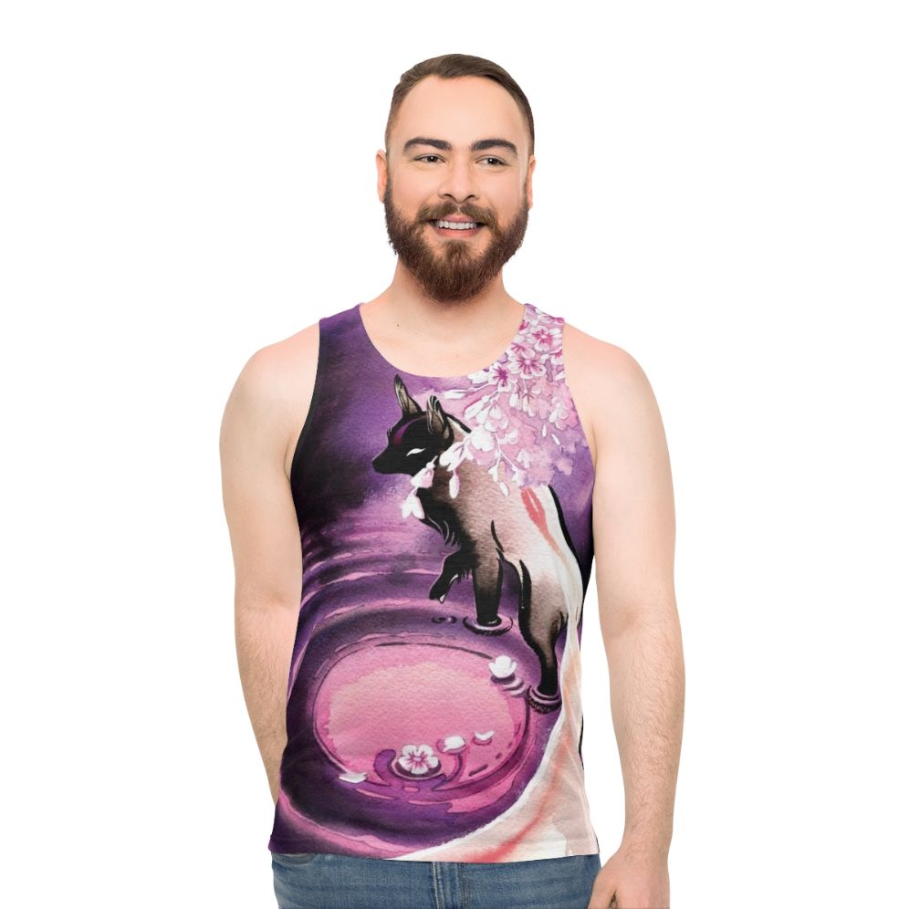 Rose moon sakura blossom kitsune unisex tank top