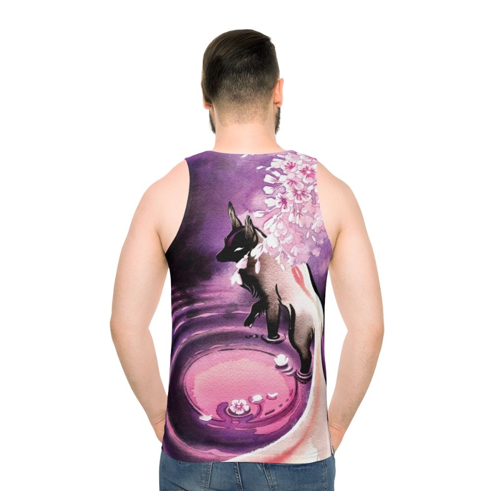 Rose moon sakura blossom kitsune unisex tank top