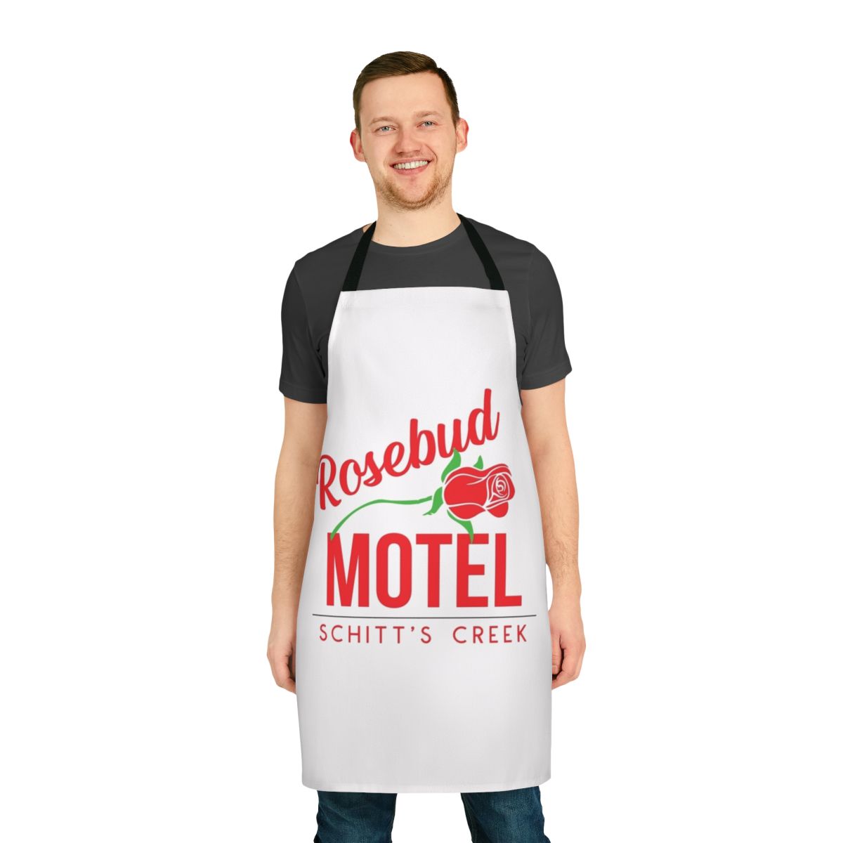 Rosebud Motel inspired apron featuring the iconic logo from the TV show Schitt's Creek