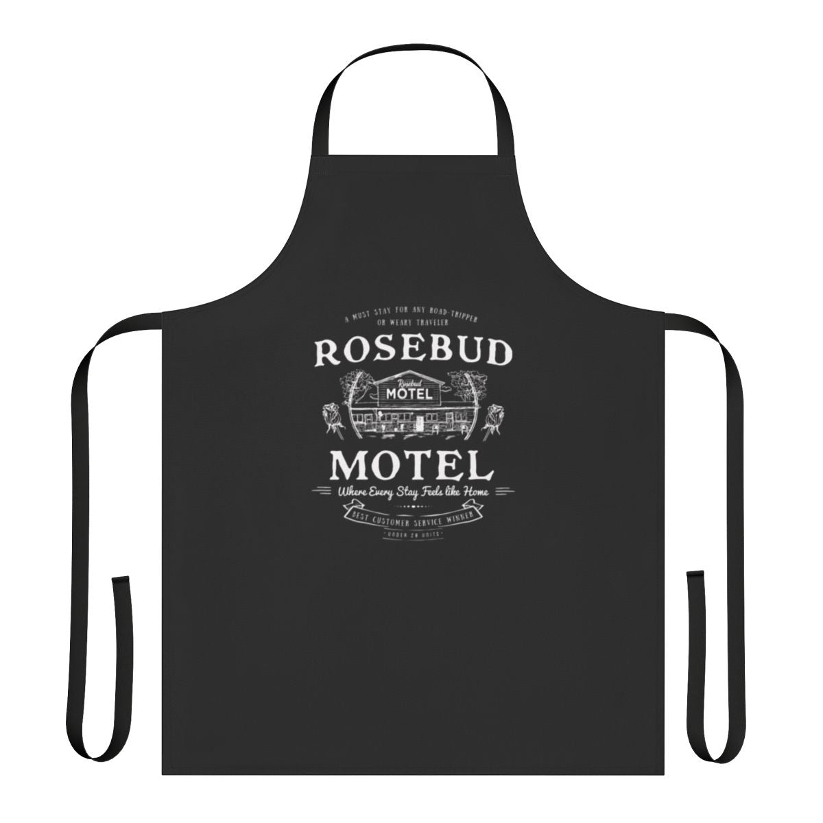 Rosebud Motel inspired apron with Schitt's Creek themed design