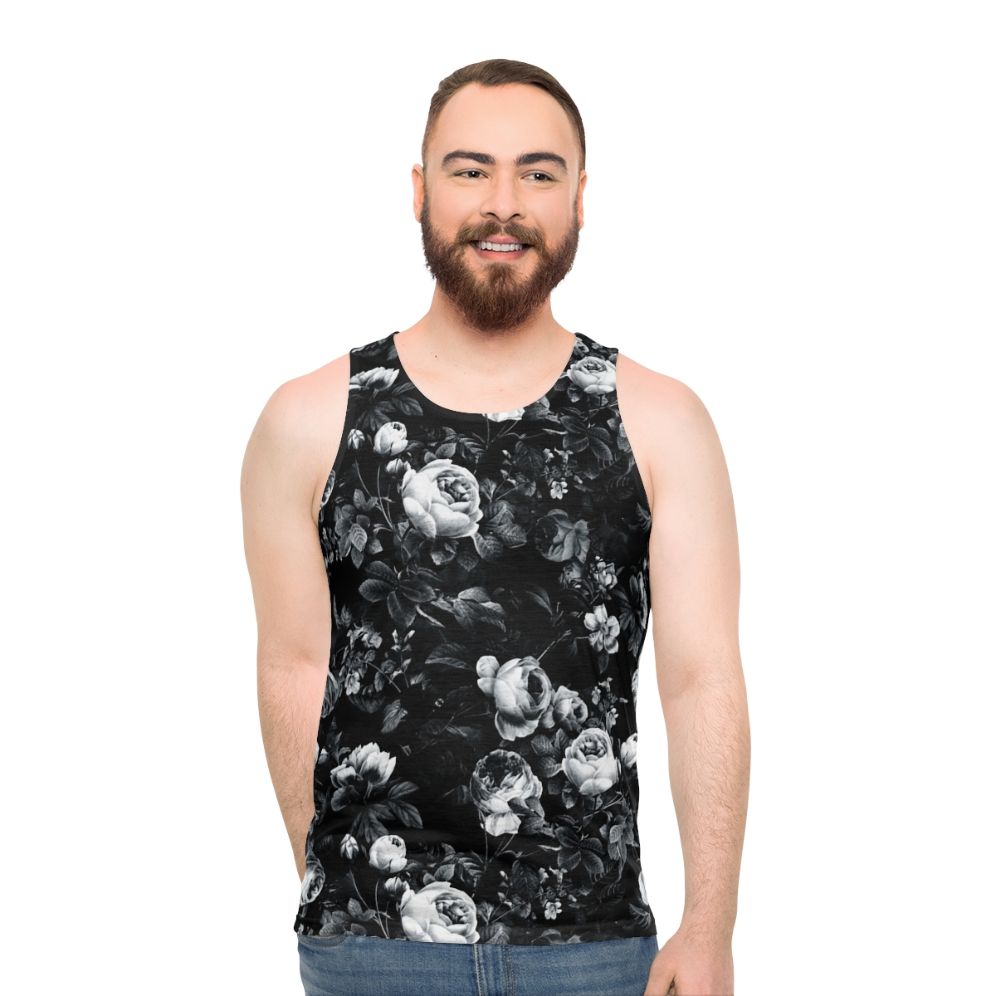 Roses black and white unisex tank top