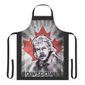Rowsdower-Inspired Denim Apron with Maple Leaf, Mullet, and Beer Motifs