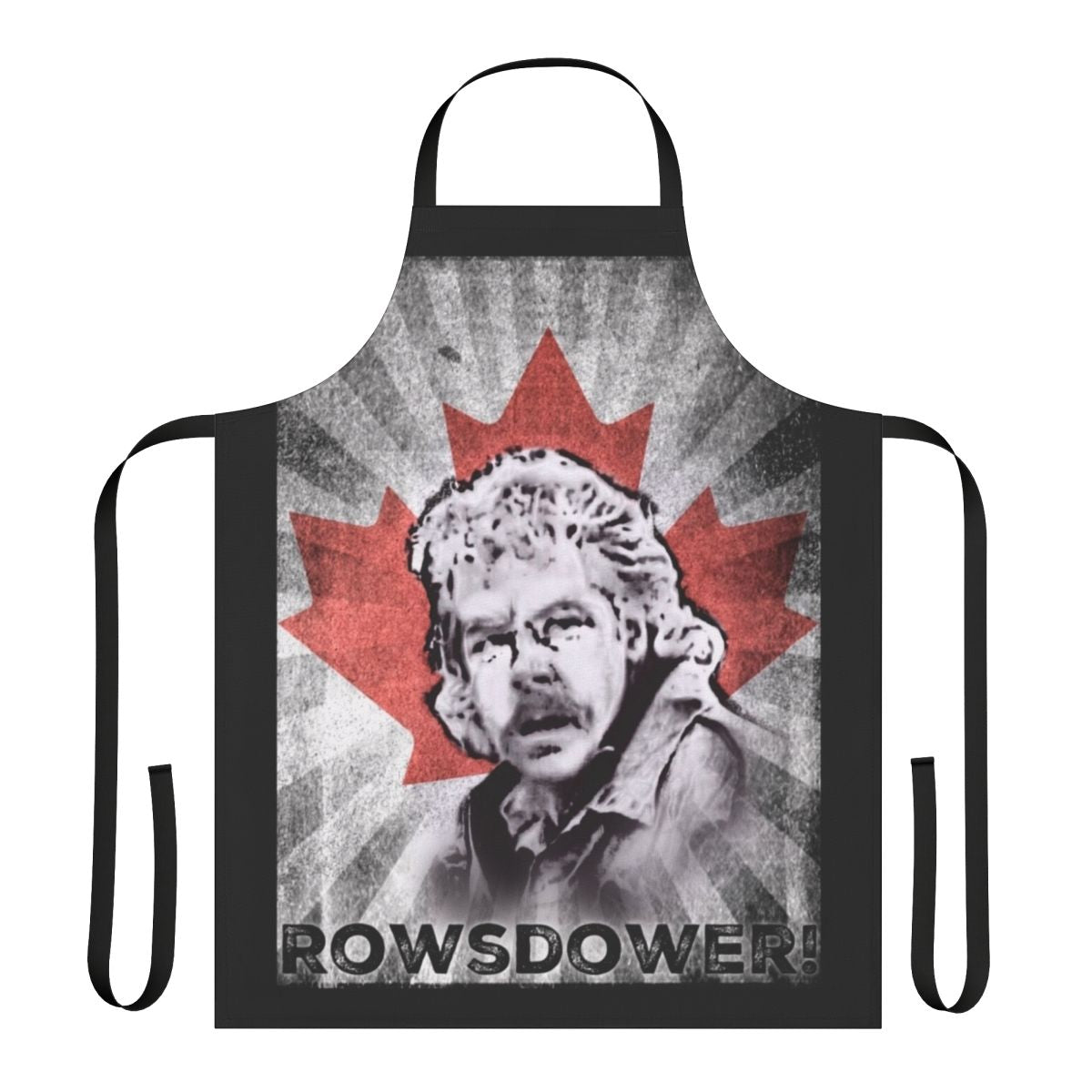 Rowsdower-Inspired Denim Apron with Maple Leaf, Mullet, and Beer Motifs