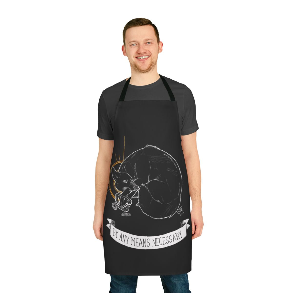 Durable, edgy apron featuring a coyote graphic and punk-inspired design