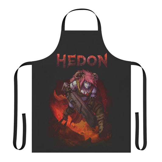 Rugged apron with fantasy character design featuring horns, gun, and splash art-inspired colors