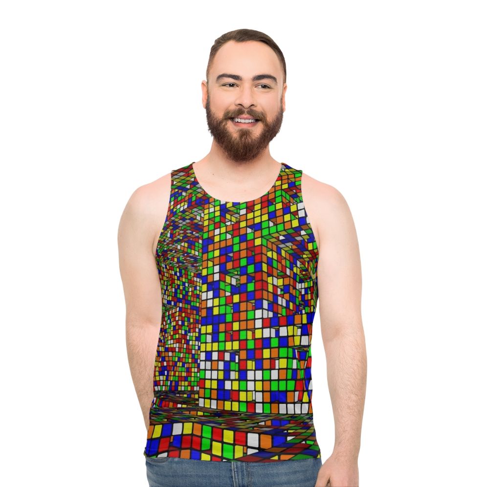 Rumik S Cube Unisex Colorful Tank Top with Rubik's Cube Pattern
