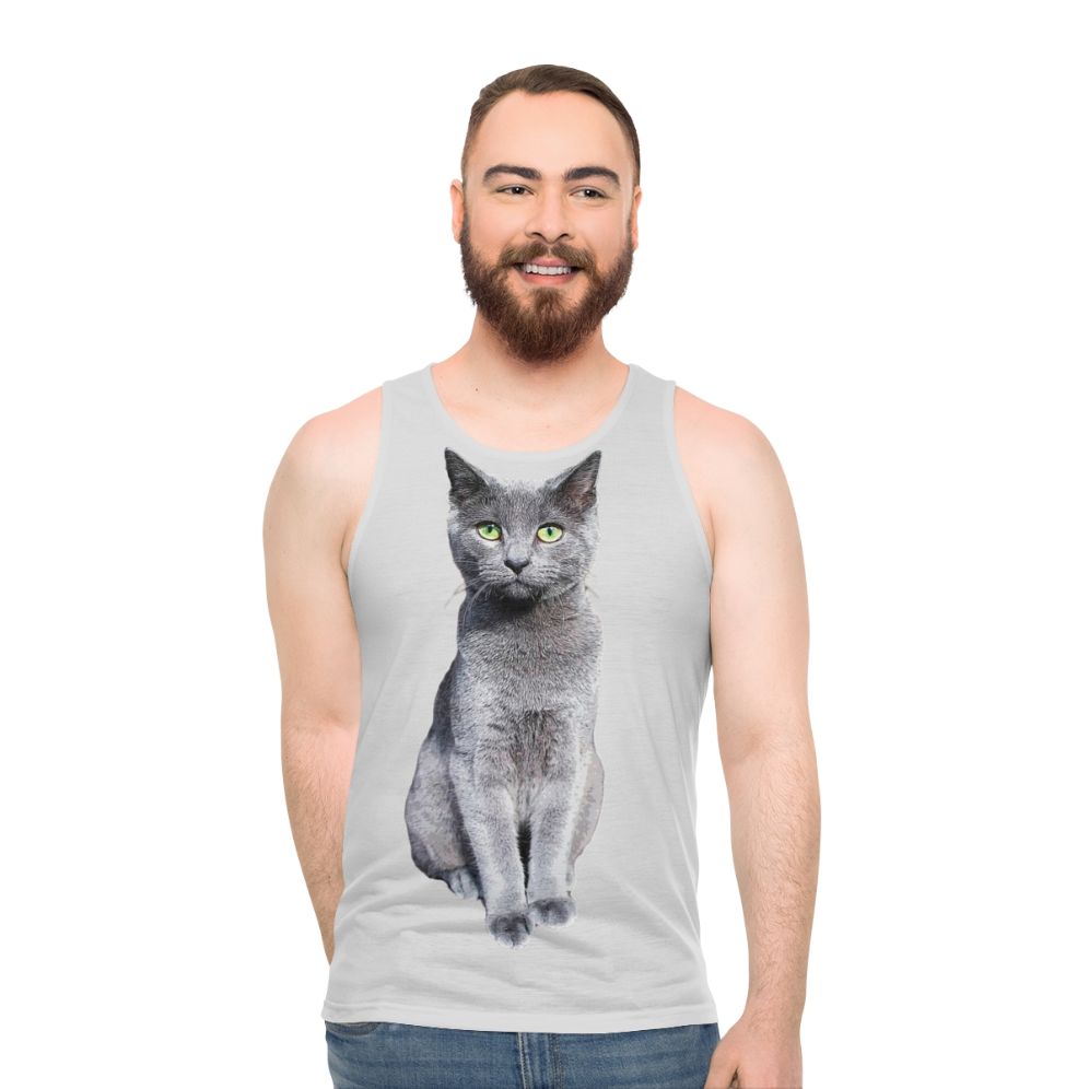 Russian Blue Cat Kitten on Unisex Tank Top