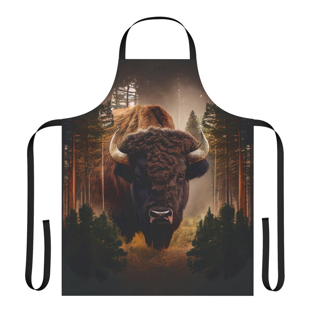 Rustic bison head design printed on an apron for bison lovers
