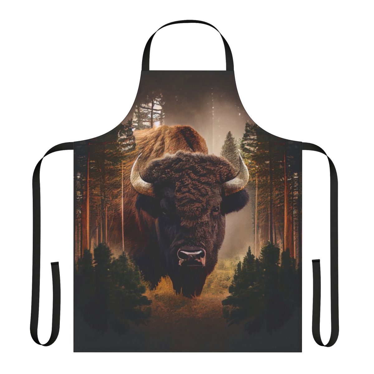 Rustic bison head design printed on an apron for bison lovers