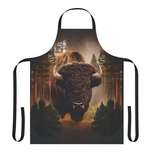 Rustic bison head design printed on an apron for bison lovers