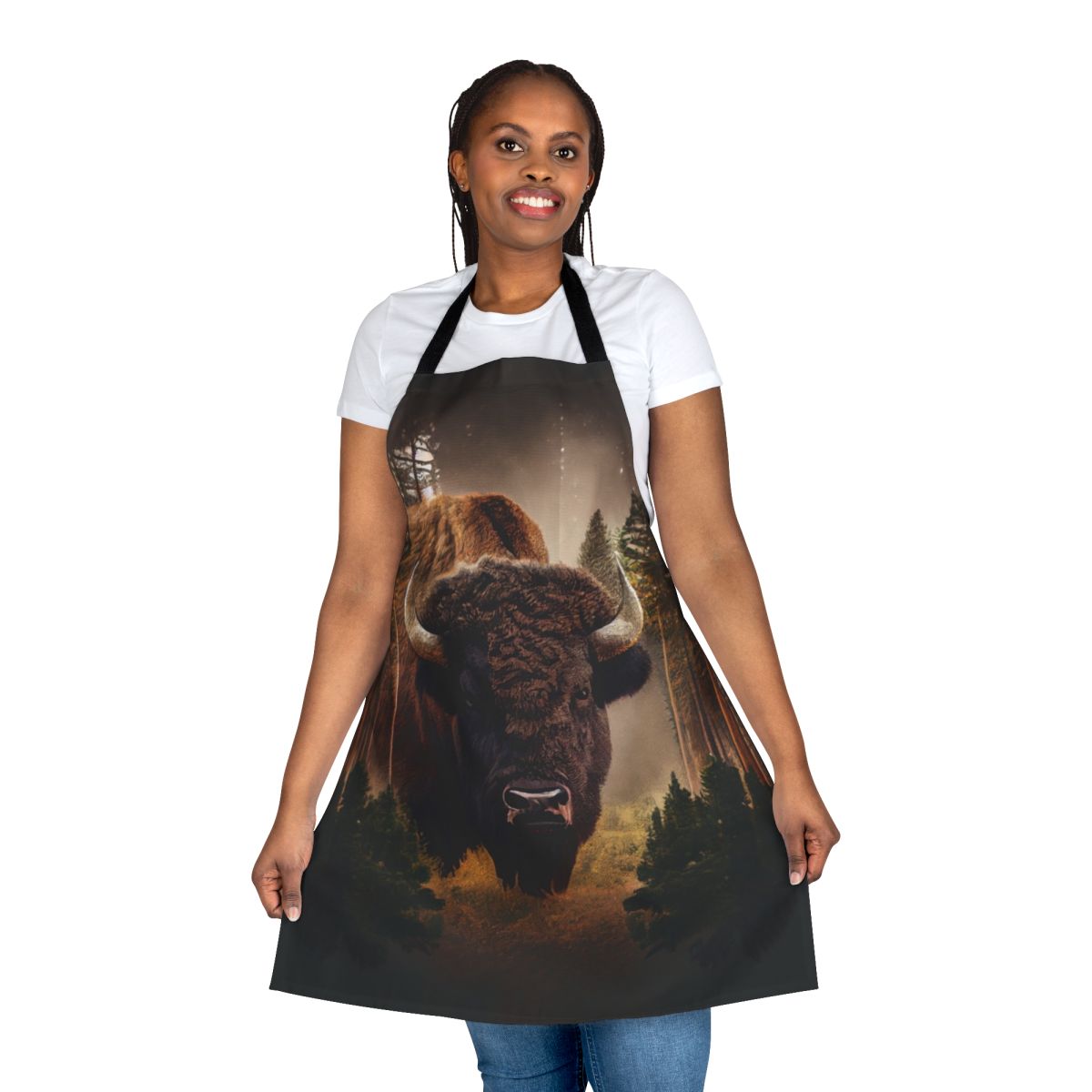 Rustic bison head design printed on an apron for bison lovers