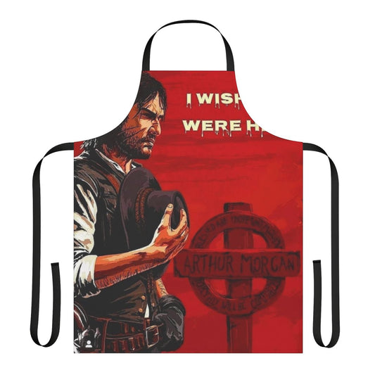 Rustic apron featuring cowboy-inspired design with the name "John Marston" and a focus on video game culture and western themes.