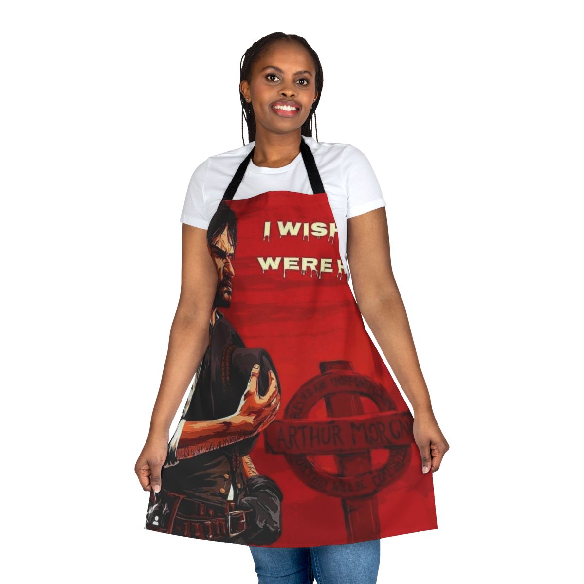 Rustic apron featuring cowboy-inspired design with the name "John Marston" and a focus on video game culture and western themes.